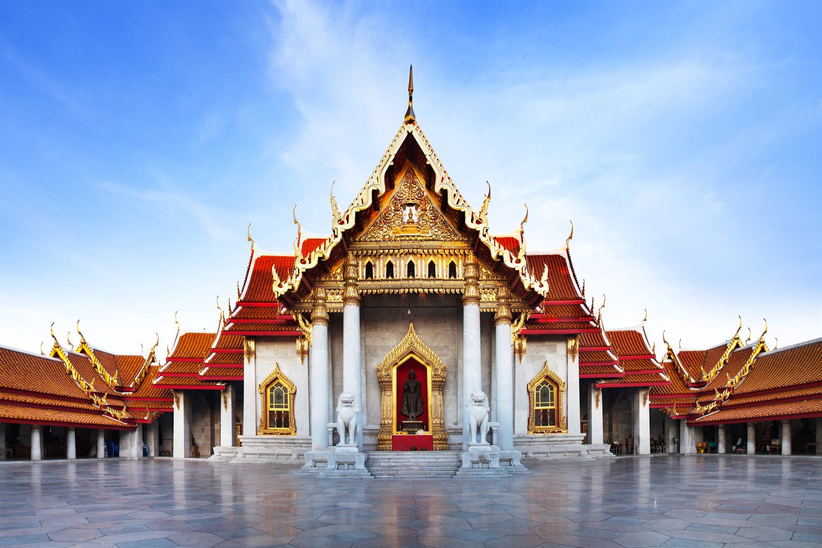 White marble Wat Benchamabophit temple in Bangkok under a blue sky, in Thailand, home of the 2026 Travel + Leisure World&rsquo;s Best island
